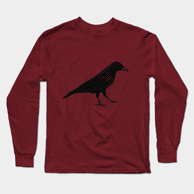 Minimalist Black and White Crow Long Sleeve T-Shirt by NorthOfLongIsland